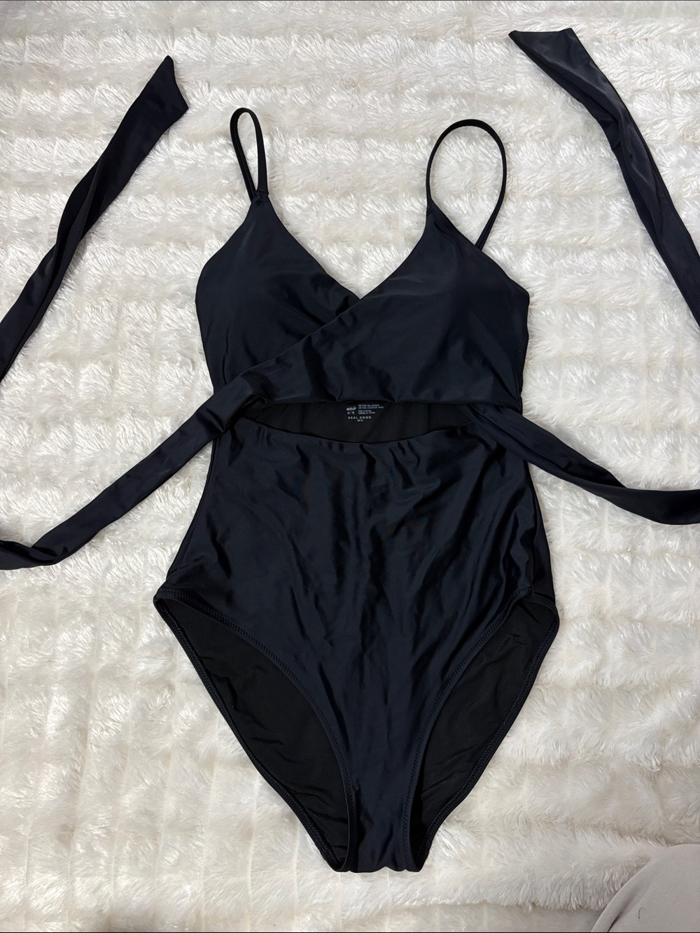 Size M Aerie Black One-Piece Wrap Swimsuit